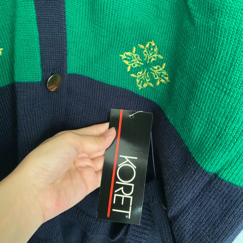 NWT Koret Green Navy and Gold Buttoned Sweater Cardigan - Picture 6 of 7